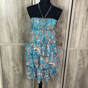 Trina Turk 100% silk tiered ruffle halter dress women's 2